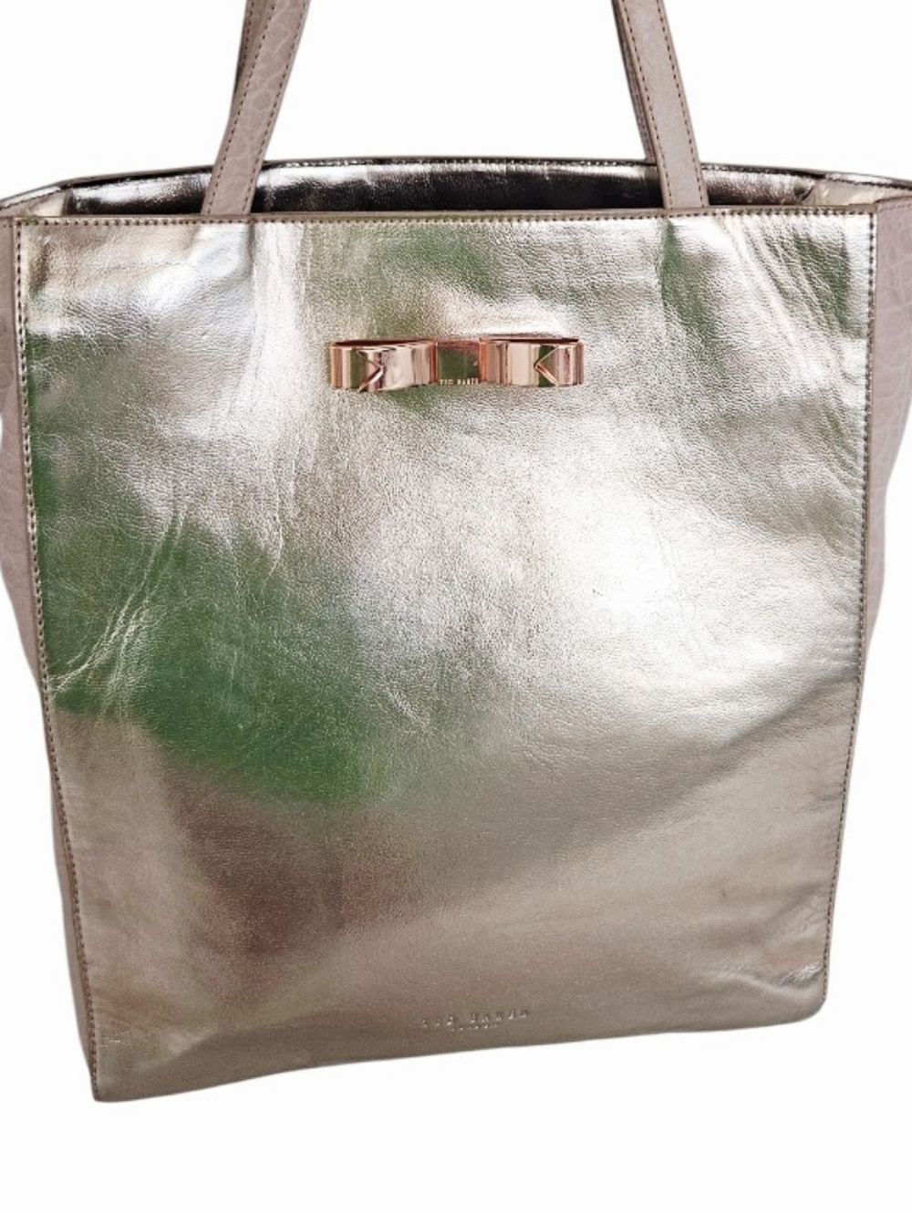 Ted Baker Metallic Gold Ton3  Tote Bag with Bow Accent - Picture 4 of 10